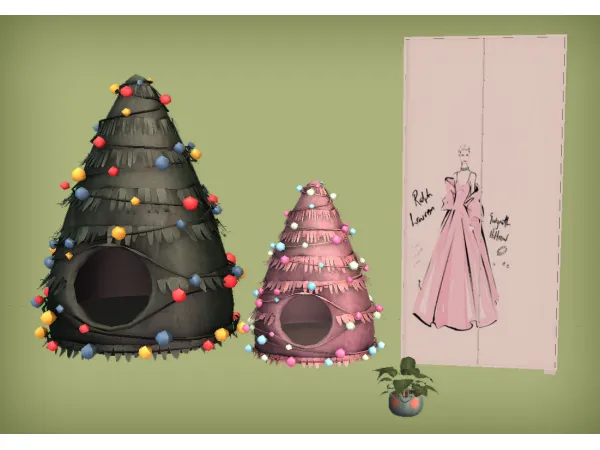 Christmas Tree Pet Bed Frog Planter and French Teen Wardrobe for - The Sims 2 Custom Content