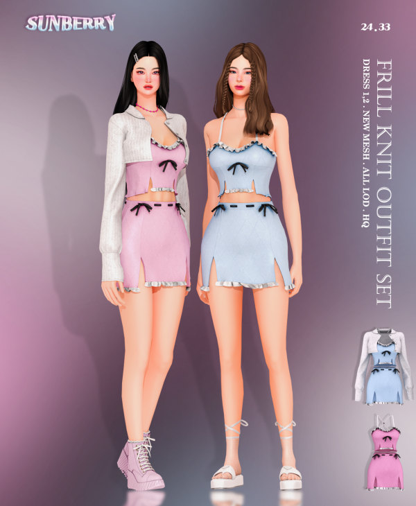 Alpha [SUNBERRY] Frill knit Outfit SET 2433 by simsfinds - The Sims 4 Custom Content