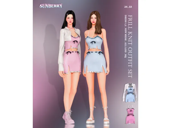 Alpha [SUNBERRY] Frill knit Outfit SET 2433 - The Sims 4 Custom Content