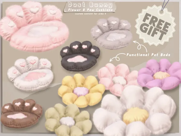 Alpha Dust Bunny Flower Paw Cushions gift by bergdorfsims - The Sims 4 Custom Content