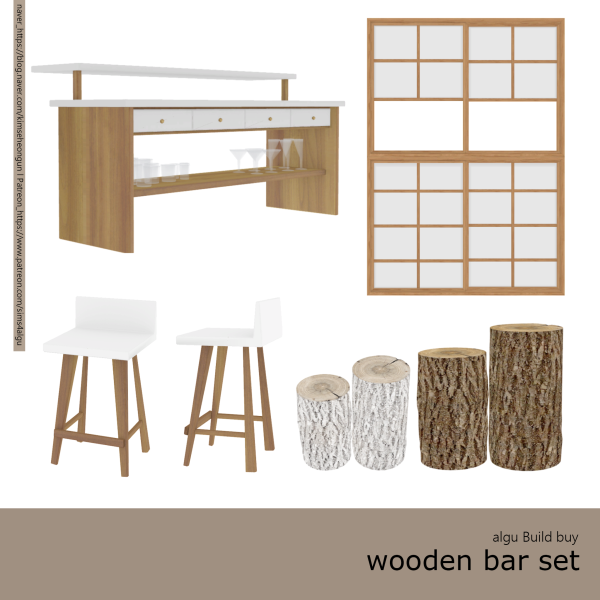 Mix [algu] wooden bar set by simsfinds - The Sims 4 Custom Content