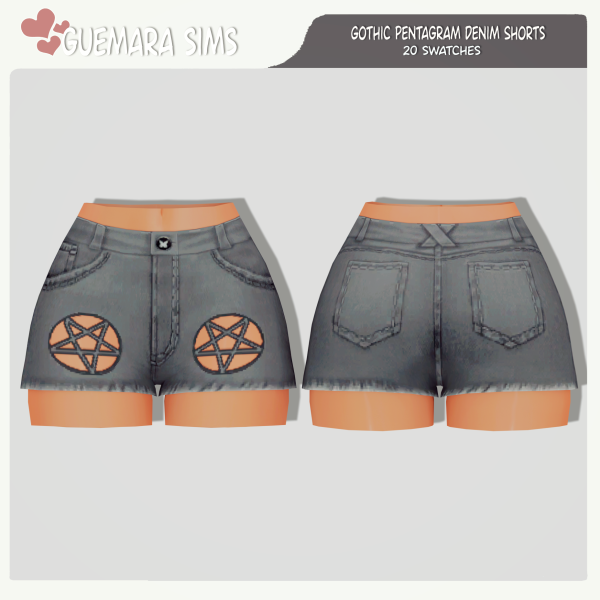 Mix Gothic Pentagram Denim Shorts (Public now) by simsfinds - The Sims 4 Custom Content
