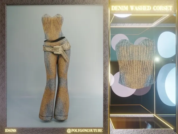 Alpha Denim Washed Corset by polygoncouture - The Sims 4 Custom Content