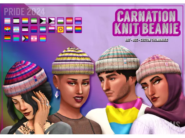Maxis Match Carnation Knit Beanie Pride 2024 by simsfinds - The Sims 4 Custom Content