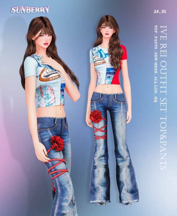 Alpha [SUNBERRY]IVE REI _ TOPPANTS set 2435 by simsfinds - The Sims 4 Custom Content