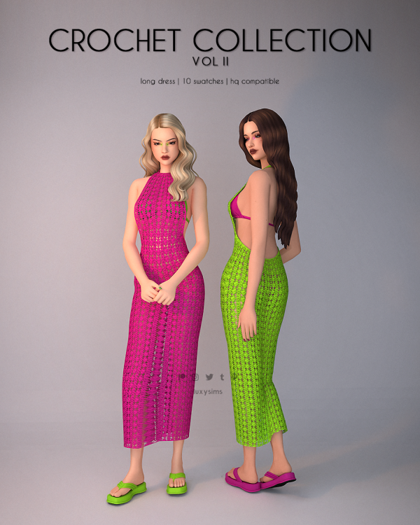 Alpha Long Dress Crochet Collection II by luxysims - The Sims 4 Custom Content