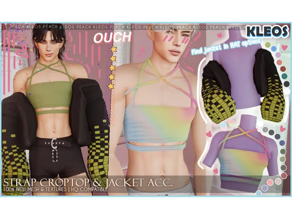 Alpha PEACH Strap Croptop Jacket ACC (as HAT) by simsfinds - The Sims 4 Custom Content