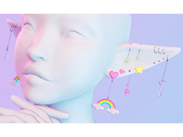 Alpha Rainbow Earrings for Frieren Ears by saruin - The Sims 4 Custom Content