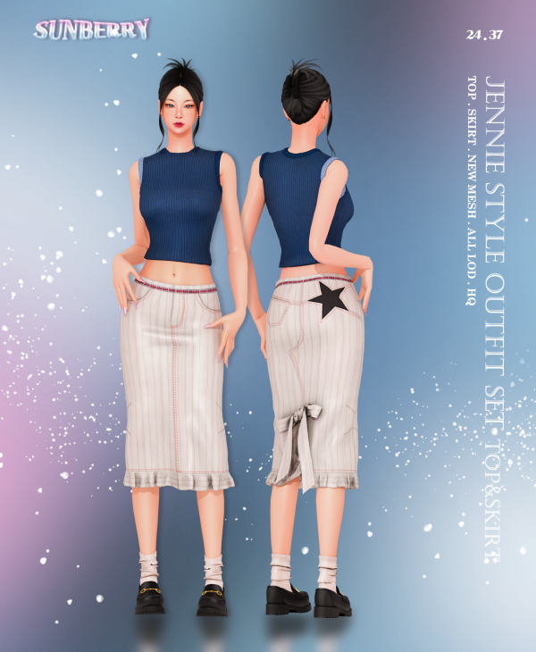 Alpha [SUNBERRY]JENNIE Style Outfi SET topskirt 2437 by simsfinds - The Sims 4 Custom Content