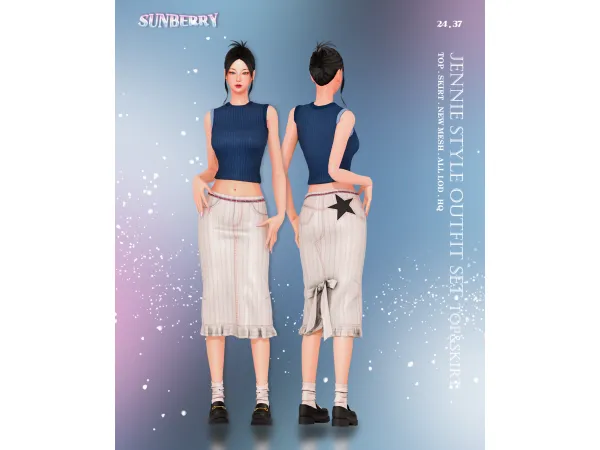 Alpha [SUNBERRY]JENNIE Style Outfi SET topskirt 2437 - The Sims 4 Custom Content