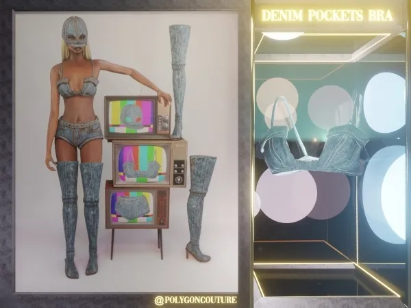 Alpha Denim Pockets Bra by polygoncouture - The Sims 4 Custom Content