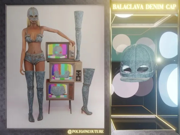 Alpha Balaclava Denim Cap by polygoncouture - The Sims 4 Custom Content