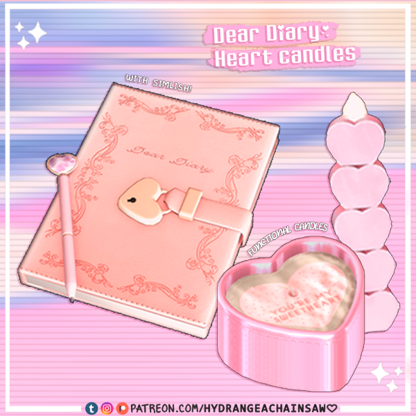 Mix Y2K Dream Dear diary heart candles by hydrangeachainsaw - The Sims 4 Custom Content