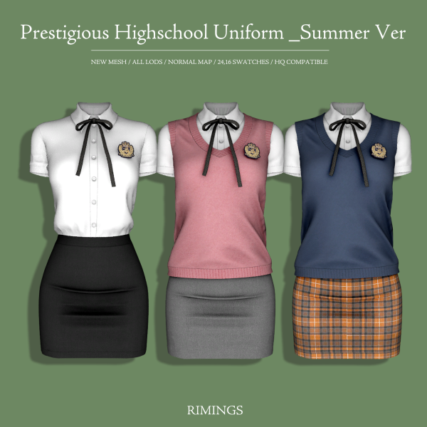 Alpha [RIMINGS] Prestigious Highschool Uniform _Summer Ver by simsfinds - The Sims 4 Custom Content
