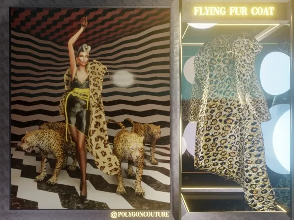 Alpha Flying Fur Coat by polygoncouture - The Sims 4 Custom Content