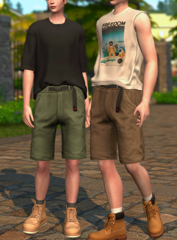 Alpha Sleeveless Round Neck T Shirt Casual Shorts by simsfinds - The Sims 4 Custom Content