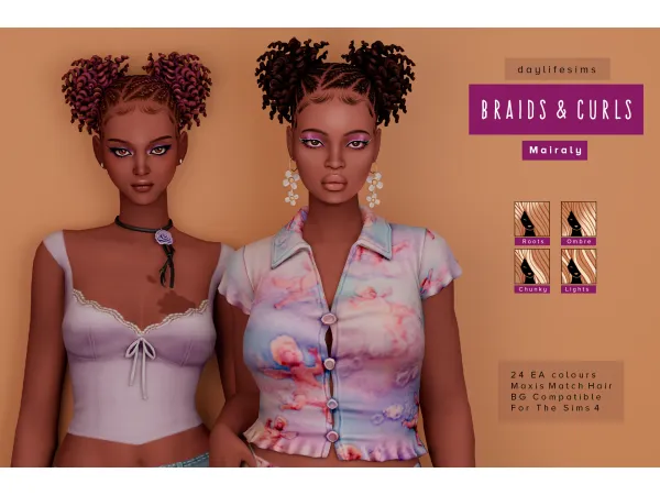 Maxis Match BRAIDS CURLS Mairaly by simsfinds - The Sims 4 Custom Content