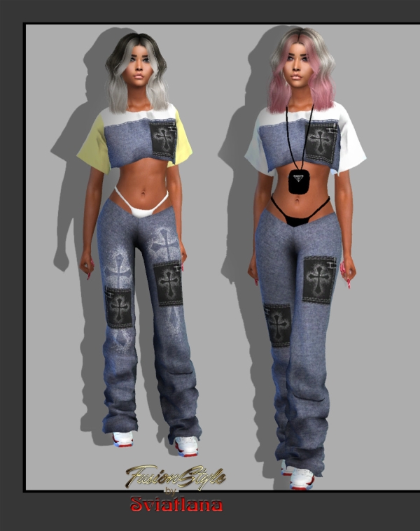 Alpha Jeans сrop Top by fusionstylesims4 - The Sims 4 Custom Content