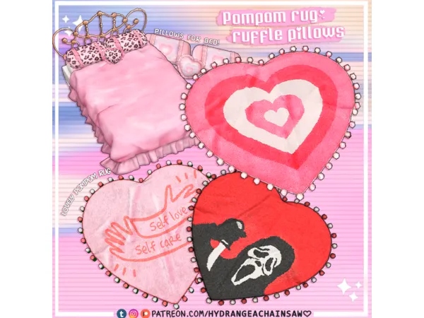 Heart pompom rug + ruffle pillows