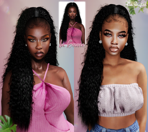 Alpha Cici curly ponytail by simsfinds - The Sims 4 Custom Content