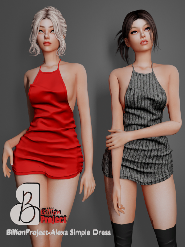 Alpha BillionProject Alexa Simple Dress by billion_project666 - The Sims 4 Custom Content
