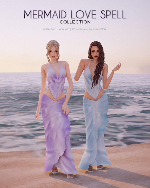 Maxis Match Halter top Long skirt Mermaid Love Spell Collection by luxysims - The Sims 4 Custom Content