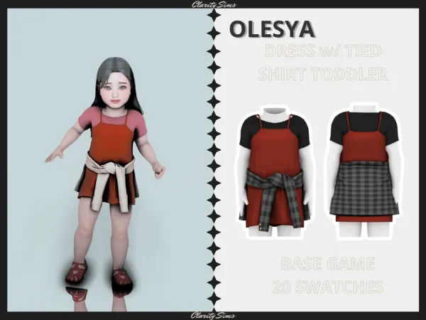 Alpha Olesya Dress w Tied Shirt Toddler by clarity-sims - The Sims 4 Custom Content