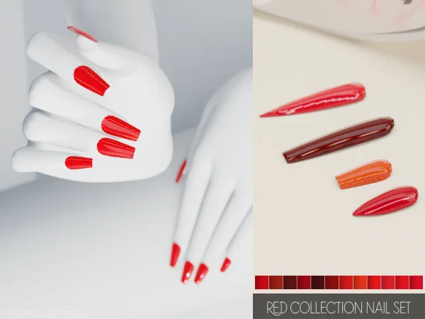 Mix Red collection nail set by overkillsimmer - The Sims 4 Custom Content