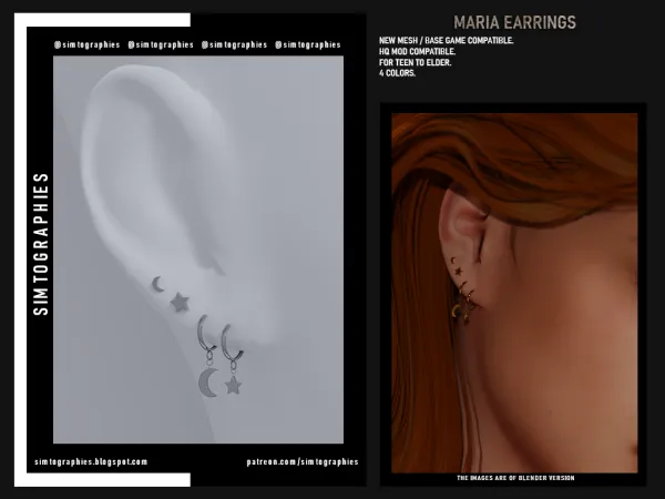 Alpha Maria Earrings - The Sims 4 Custom Content