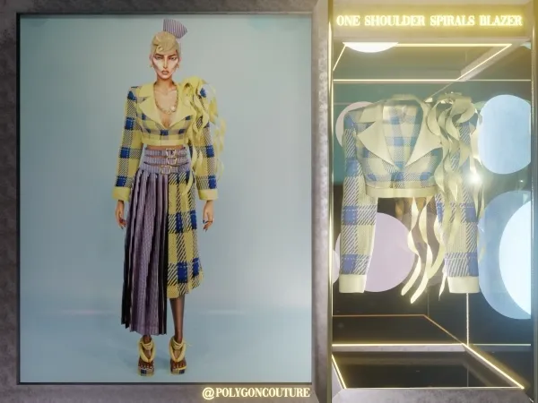 Alpha one shoulder spirals Cropped Blazer by polygoncouture - The Sims 4 Custom Content