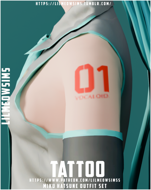 Mix Miku Hatsune Tattoo by liilmeowsims - The Sims 4 Custom Content