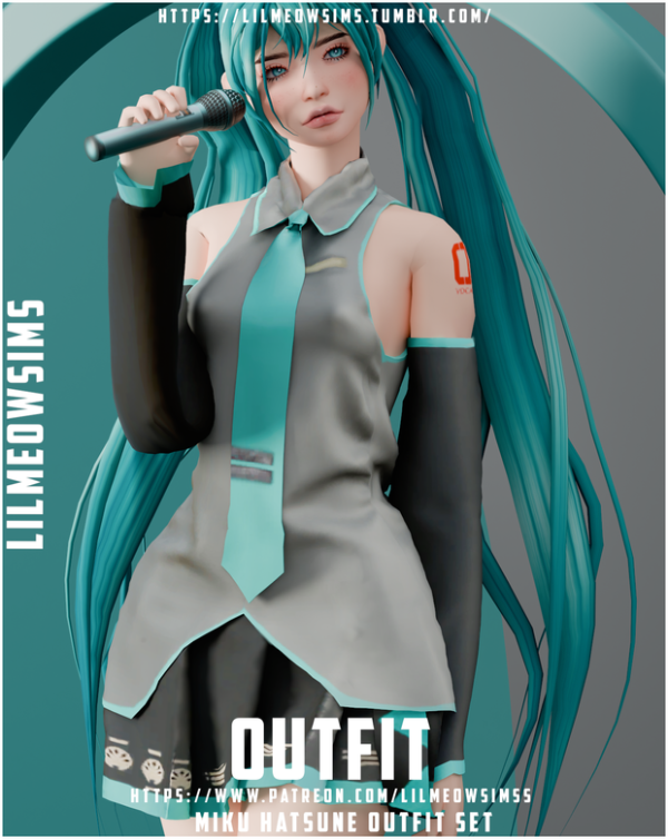 Alpha Miku Hatsune Outfit by liilmeowsims - The Sims 4 Custom Content