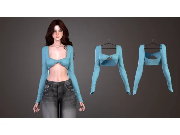 Alpha Mary Crop Long Sleeves Top by astya96 - The Sims 4 Custom Content