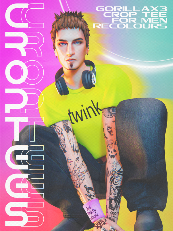 Alpha CROP TEES BERT BANDS FOR MEN by simsfinds - The Sims 4 Custom Content