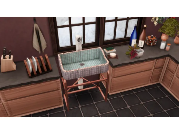 Maxis Match Retro Tiled Sink by rrtt - The Sims 4 Custom Content