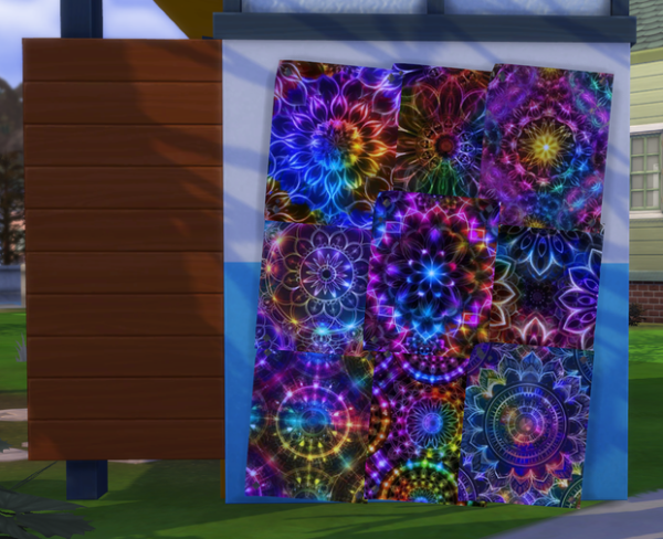 Mix Neon Rainbow Mandala Kaleidoscope Posters by simsfinds - The Sims 4 Custom Content