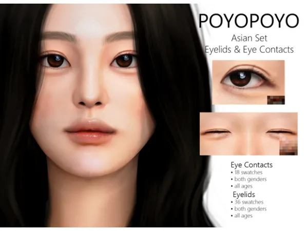 Alpha Asian Set Eyelids Eye Contacts by [poyopoyo] - The Sims 4 Custom Content