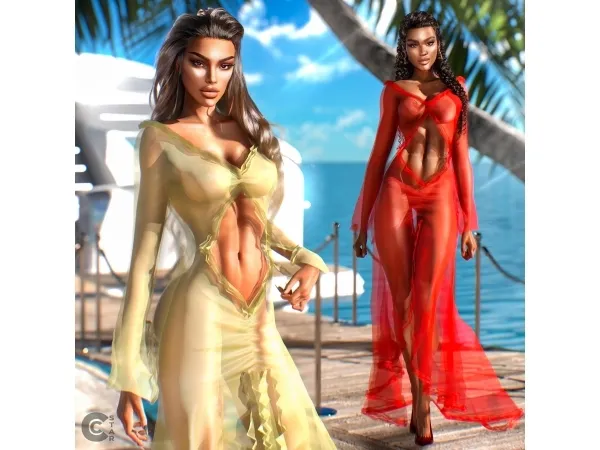 Alpha Sheer Ivory Cut Out Dress cool_content_star - The Sims 4 Custom Content