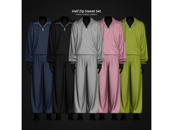 Alpha Half Zip Sweat Set by gorillax3 - The Sims 4 Custom Content