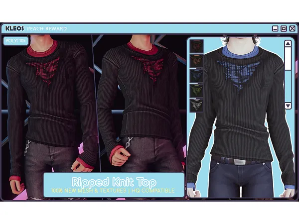 Alpha PEACH Ripped Knit Top by Kleos Sims - The Sims 4 Custom Content