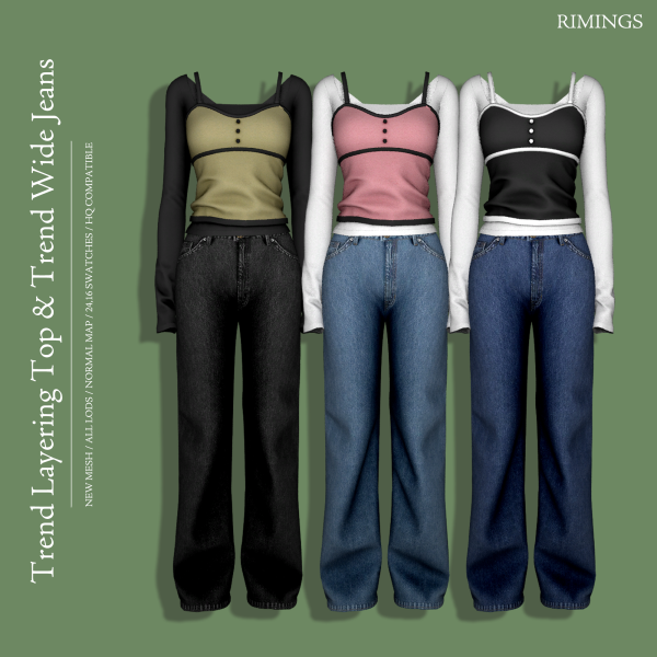 Alpha [RIMINGS] Trend Layering Top Trend Wide Jeans by simsfinds - The Sims 4 Custom Content