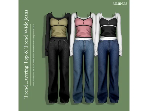 Alpha [RIMINGS] Trend Layering Top Trend Wide Jeans - The Sims 4 Custom Content