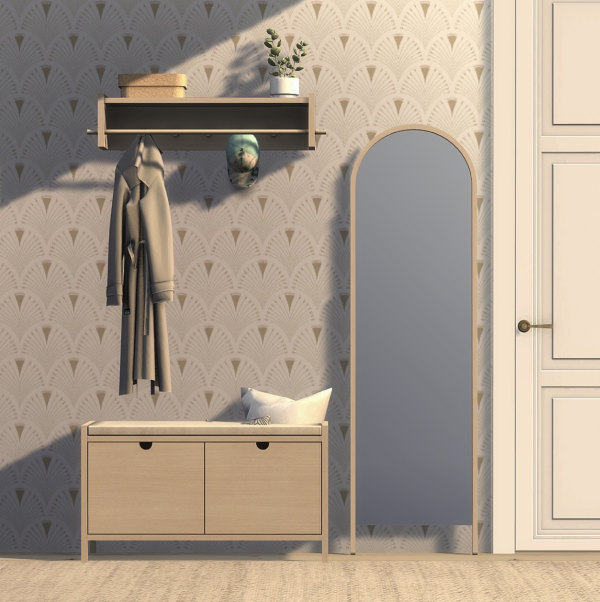 Alpha Hillmond Bench Hillmond Hat Rack Woody Floor Mirror by simsfinds - The Sims 4 Custom Content