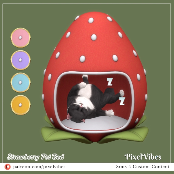 Maxis Match Strawberry Pet Bed by pixelvibes - The Sims 4 Custom Content