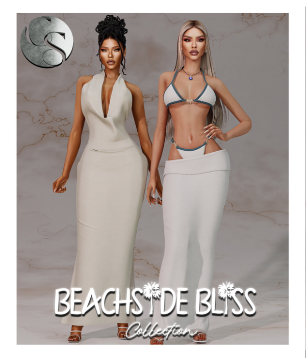 Alpha CAMUFLAJE Beachside Bliss Collection (Dress Bikini Bikini Skirt Necklace) by simsfinds - The Sims 4 Custom Content