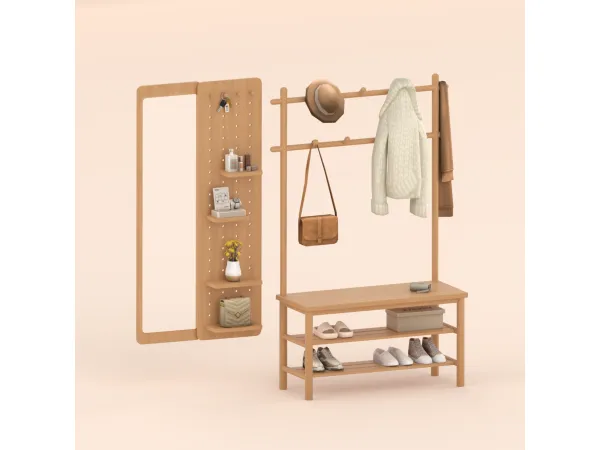 Maxis Match Wooden shoe rack Pegboard mirror by GUA - The Sims 4 Custom Content