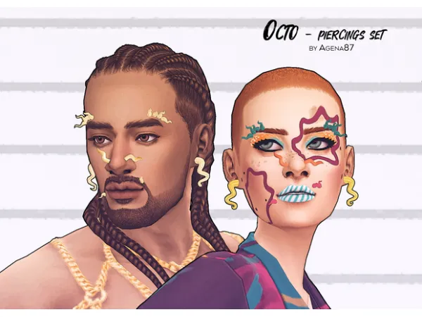 Mix Octo a set of piercings by agena87 - The Sims 4 Custom Content