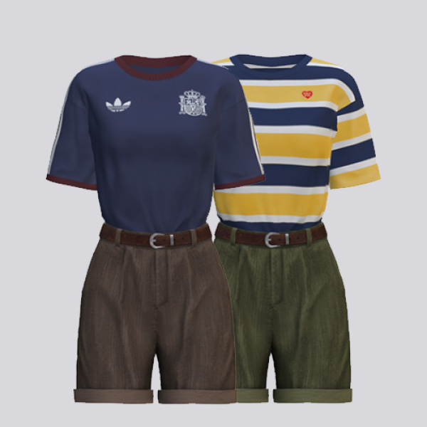 Mix Basic T Shirt Cotton Corduroy Shorts by simsfinds - The Sims 4 Custom Content