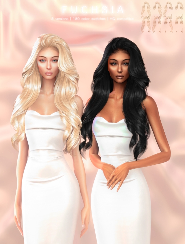 Alpha Fuchsia Hairstyle by greenteahoney - The Sims 4 Custom Content