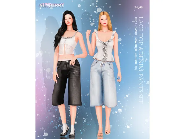 Alpha [SUNBERRY]Lace top Denim pants - The Sims 4 Custom Content